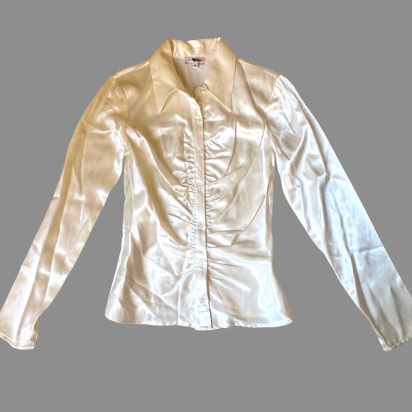 Heart Soul Satin Button Down Blouse – White, Size S - Picture 1 of 5